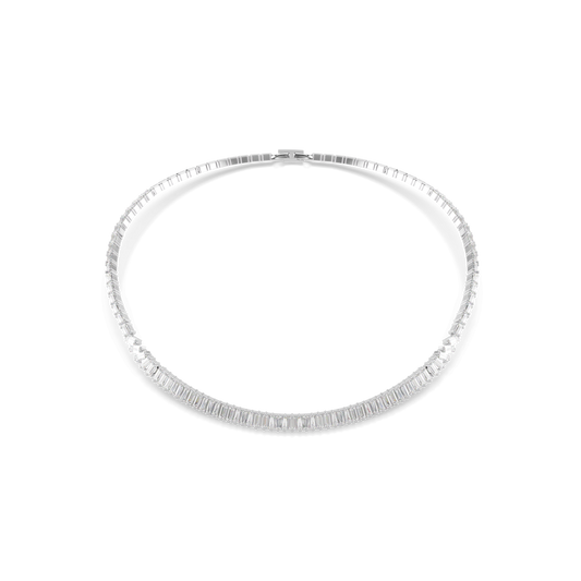 Matrix necklace, Baguette cut, White, Rhodium plated
