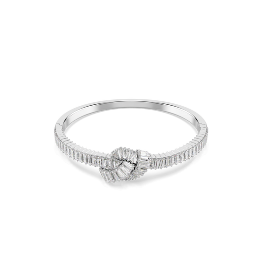 Matrix bangle, Baguette cut, Knot, White, Rhodium plated