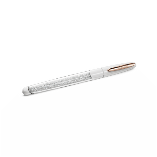Crystalline rollerball pen, White, Rose gold-tone plated