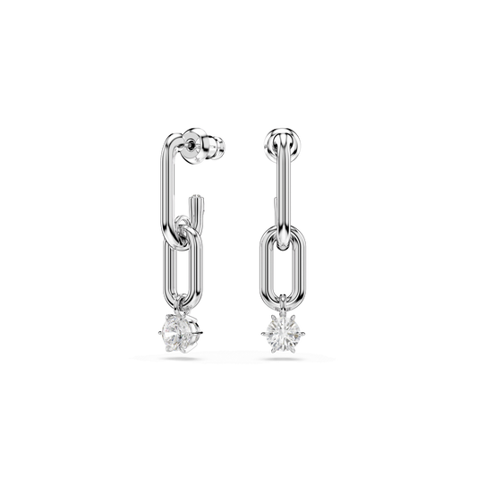 Constella drop earrings, Round cut, White, Rhodium plated