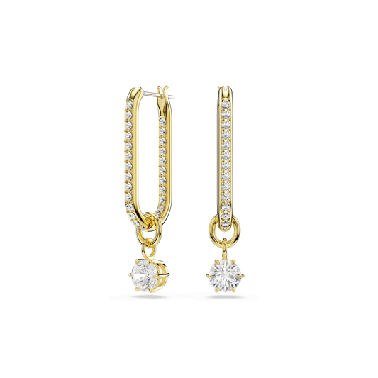 Constella drop earrings, Round cut, White, 18K gold finish