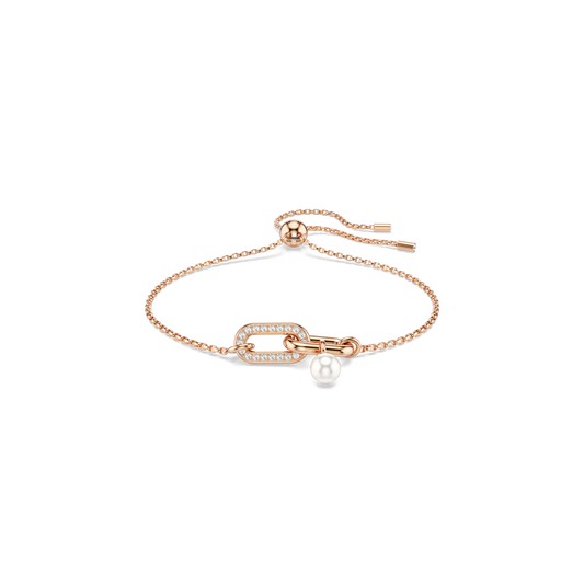 Constella bracelet, Crystal pearl, Round cut, White, 18K rose gold finish