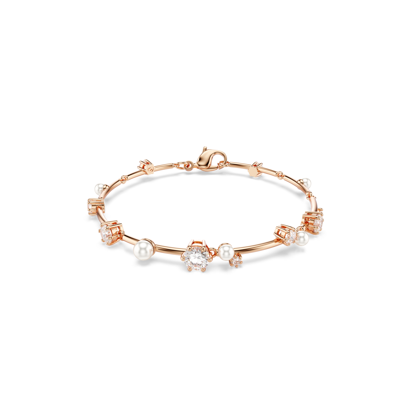 Swarovski Constella Tennis bracelet, Crystal pearl, Round cuts, White, Rose gold-tone plated