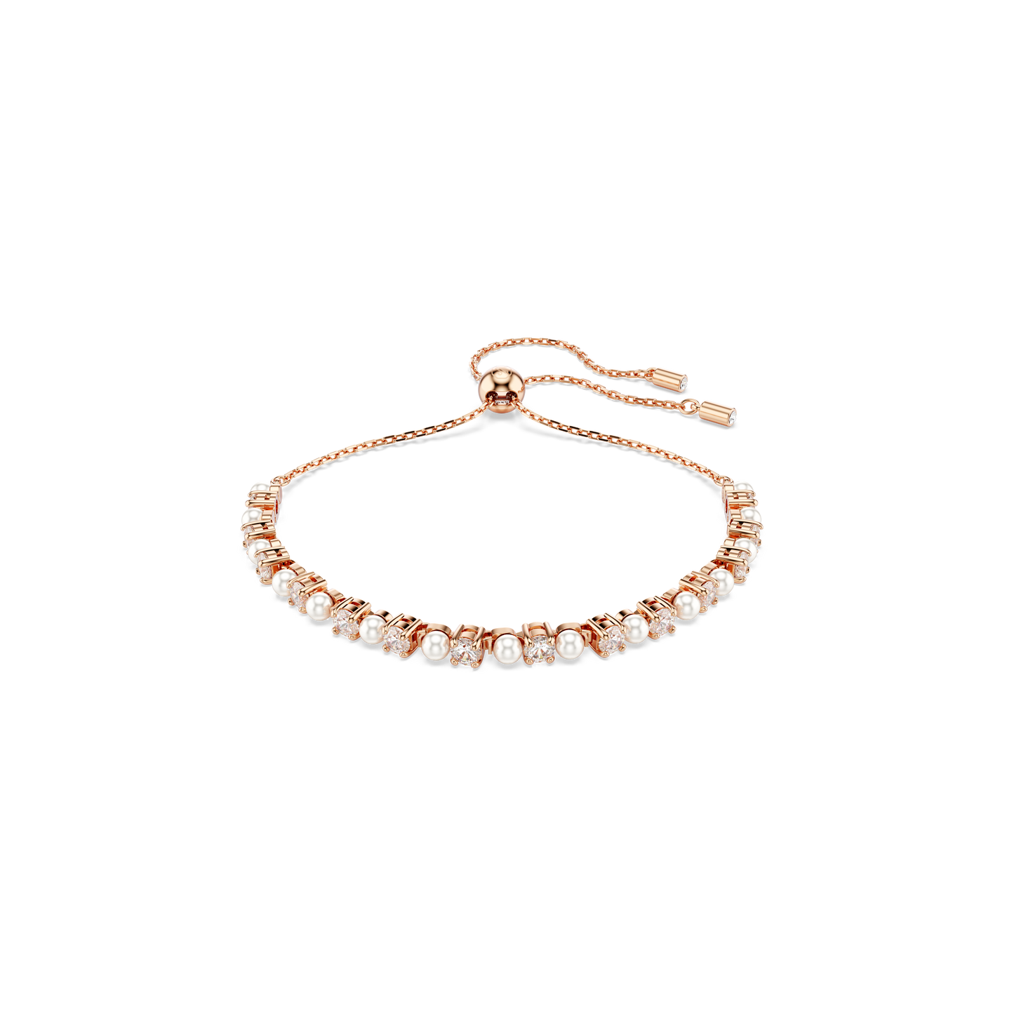 Swarovski Matrix Tennis bracelet, Crystal pearl, Round cuts, White, Rose gold-tone plated