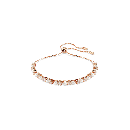 Swarovski Matrix Tennis bracelet, Crystal pearl, Round cuts, White, Rose gold-tone plated