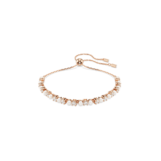 Matrix bracelet, Crystal pearl, Round cuts, White, 18K rose gold finish