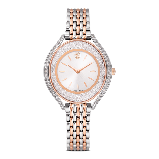 Crystalline aura watch, Swiss Made, Metal bracelet, Rose gold tone, Mixed metal finish