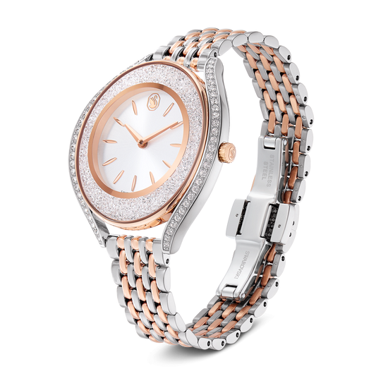 Crystalline aura watch, Swiss Made, Metal bracelet, Rose gold tone, Mixed metal finish