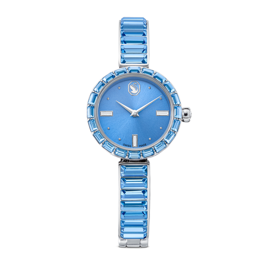 Matrix bangle watch, Swiss Made, Crystal bracelet, Blue, Stainless steel