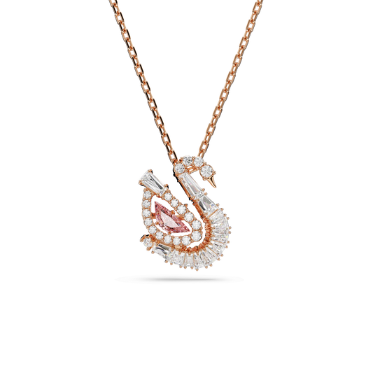 Swan pendant, Mixed cuts, Swan, Pink, 18K rose gold finish