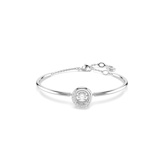 Dextera bangle, Round cut, White, Rhodium plated
