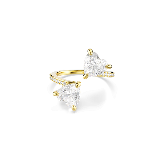 Mesmera open ring, Heart cut, Pavé, White, 18K gold finish