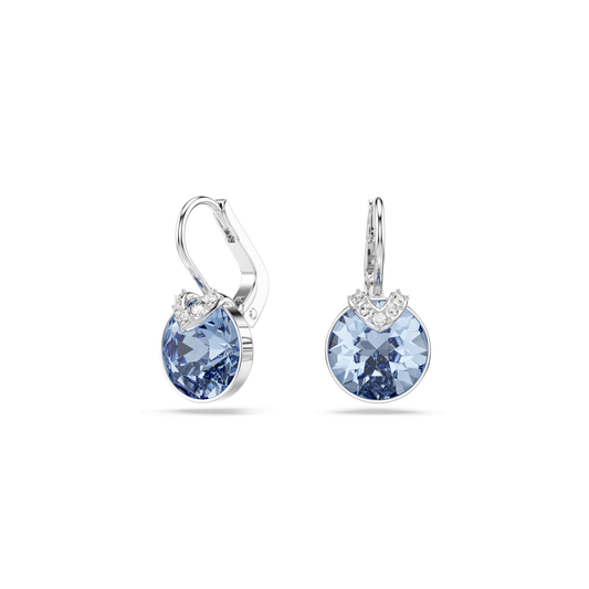 Bella V drop earrings, Round cut, Blue, Rhodium plated