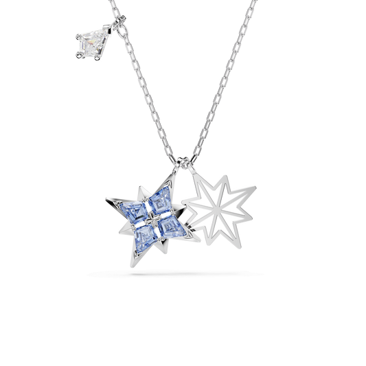 Symbolica pendant, Star, Blue, Rhodium plated