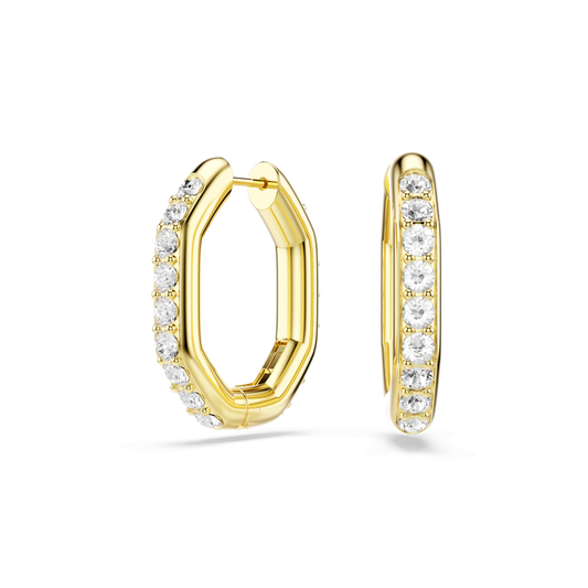 Dextera hoop earrings, Octagon shape, Round cut, White, 18K gold finish