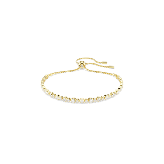 Matrix Tennis bracelet, Round cut, White, 18K gold finish