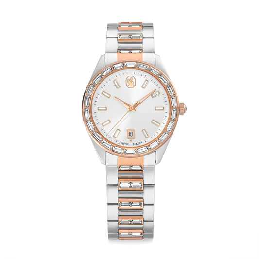 Matrix date watch, Swiss Made, Metal bracelet, Rose gold tone, Mixed metal finish