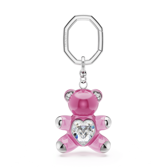 Teddy key ring, Bear, Pink, Rhodium plated