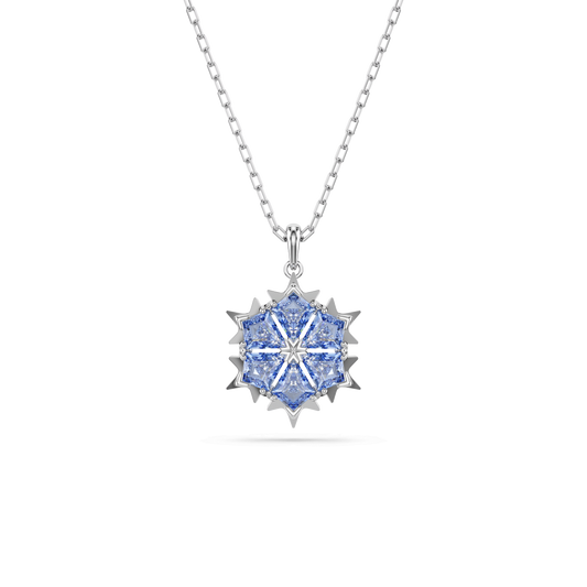 Magic pendant, Snowflake, Blue, Rhodium plated