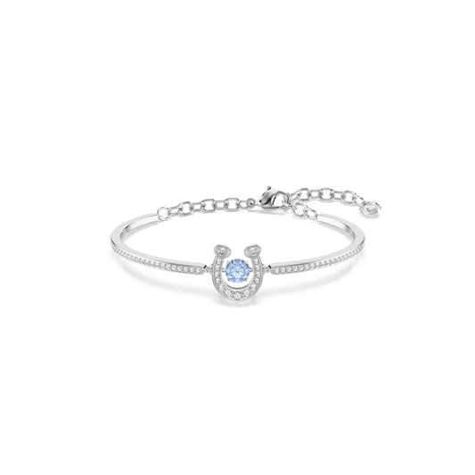 Symbolica bangle, Round cut, Pavé, Horse shoe, Blue, Rhodium plated