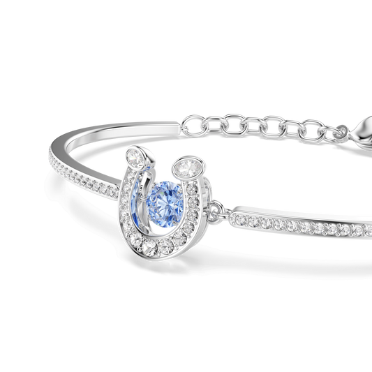 Symbolica bangle, Round cut, Pavé, Horse shoe, Blue, Rhodium plated