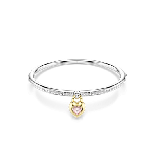 Idyllia bangle, Mixed cuts, Heart, Pink, Mixed metal finish