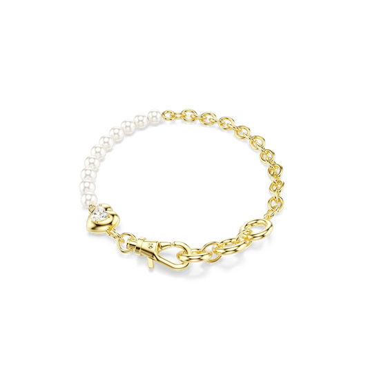 Idyllia bracelet, Crystal pearl, White, 18K gold finish
