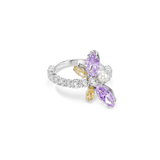 Ariana Grande x Swarovski motif ring, Mixed cuts, Dragonfly, Multicolored, Rhodium plated