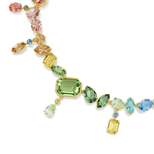 Gema necklace, Mixed cuts, Dangling crystals, Multicolored, 18K gold finish