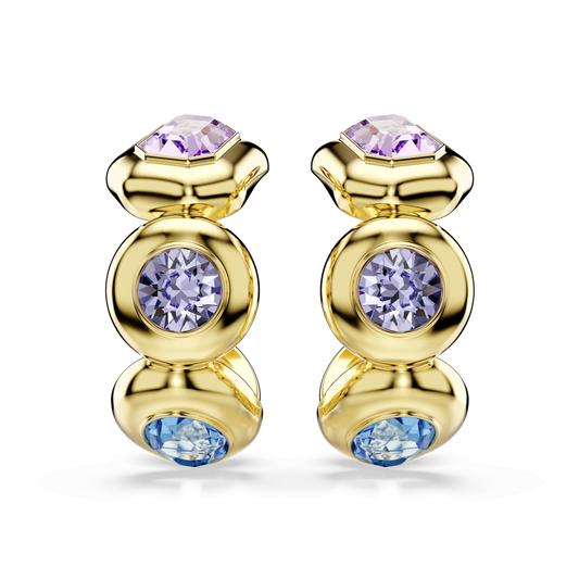 Gema hoop earrings, Mixed cuts, Multicolored, 18K gold finish