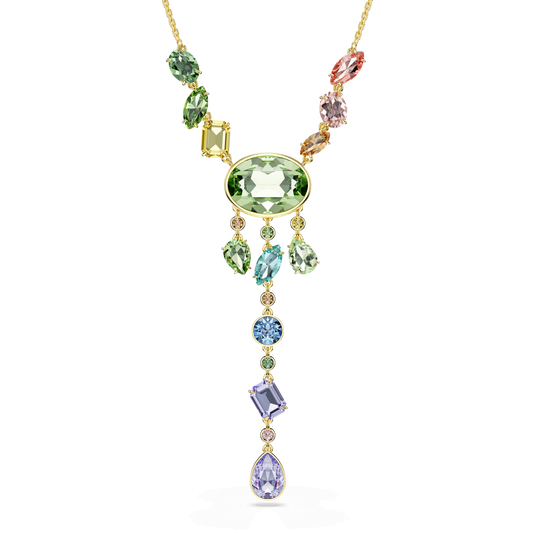 Gema Y necklace, Mixed cuts, Multicolored, 18K gold finish