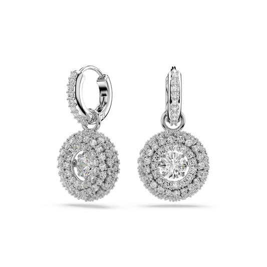 Sublima drop earrings, Round cut, White, Rhodium plated