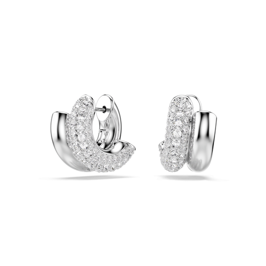 Dextera hoop earrings, Round cut, Mini, White, Rhodium plated