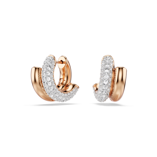 Dextera hoop earrings, Round cut, Mini, White, 18K rose gold finish