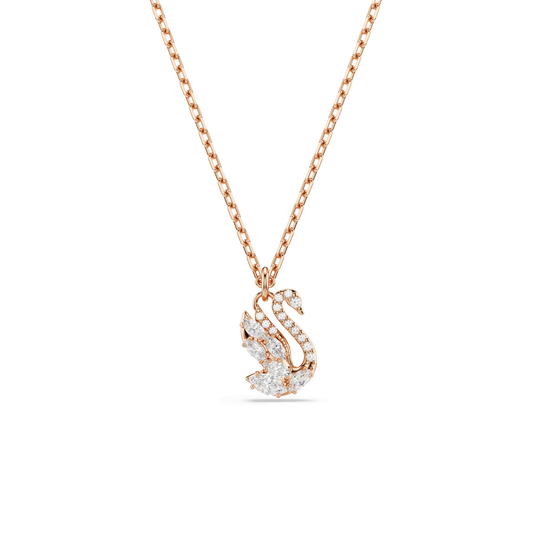 Swan pendant, Mixed cuts, Swan, White, 18K rose gold finish