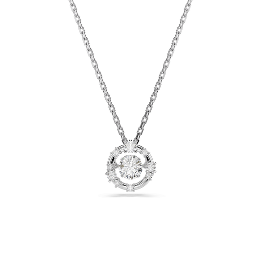 Constella pendant, Round cut, Dancing stone, White, Rhodium plated