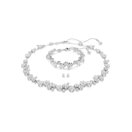 Constella set, Mixed cuts, White, Rhodium plated