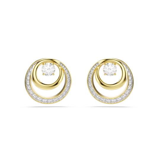 Hyperbola stud earrings, Round cut, White, 18K gold finish