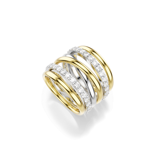 Hyperbola cocktail ring, Round cut, White, Mixed metal finish