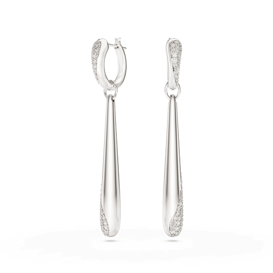 Swarovski Classica drop and hoop earrings, Round cut, White, Sterling silver