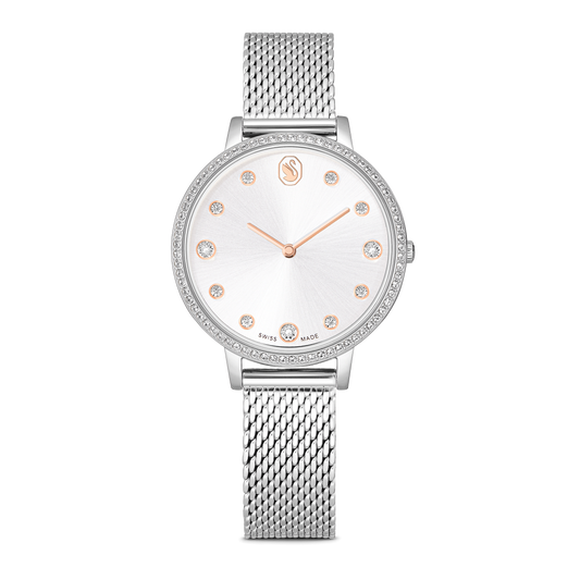 Clarica watch, Swiss Made, Metal bracelet, Silver tone, Stainless steel