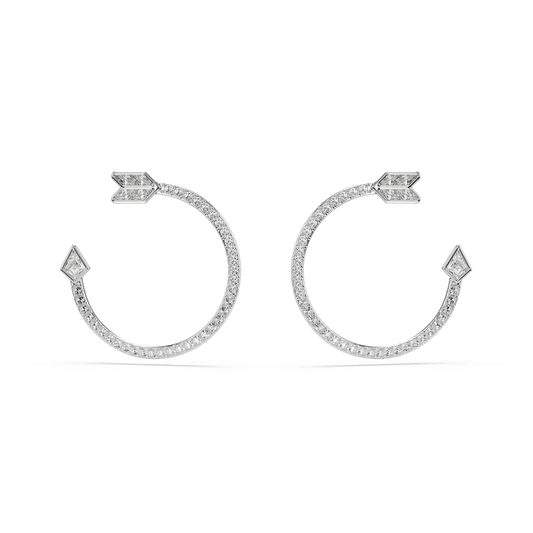 Idyllia hoop earrings, Mixed cuts, Arrow, White, Rhodium plated