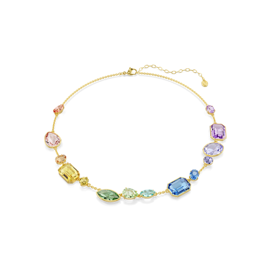 Gema necklace, Mixed cuts, Multicolored, 18K gold finish