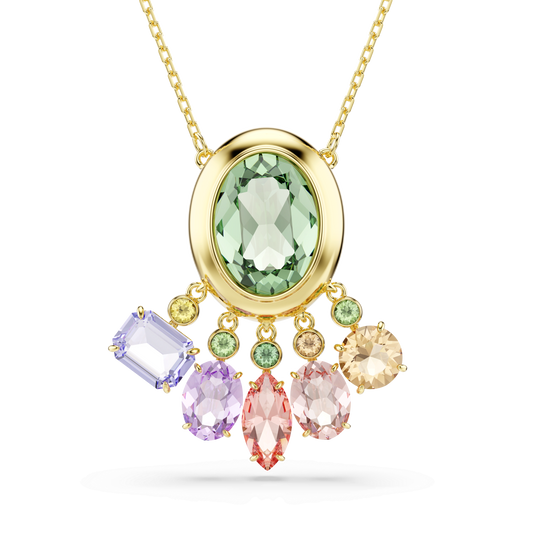 Gema pendant, Mixed cuts, Dangling crystals, Multicolored, 18K gold finish