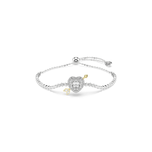 Idyllia bracelet, Mixed cuts, Heart with arrow, White, Rhodium plated