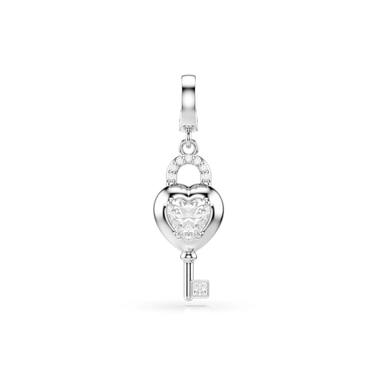 Idyllia charm, Mixed cuts, Heart with key, White, Rhodium plated