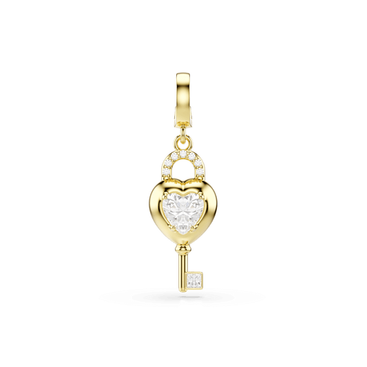 Idyllia charm, Mixed cuts, Heart with key, White, 18K gold finish