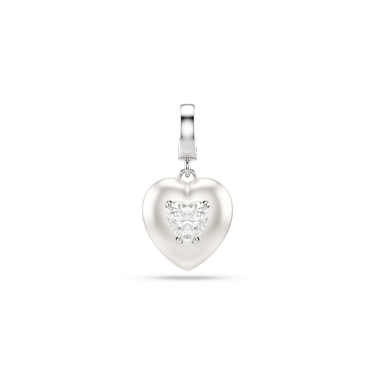 Idyllia charm, Mixed cuts, Pearl-colored coating, Heart, White, Rhodium plated