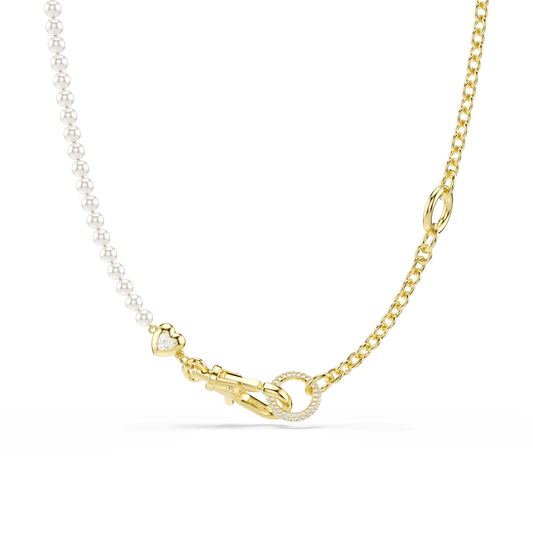 Idyllia necklace, Crystal pearl, White, 18K gold finish