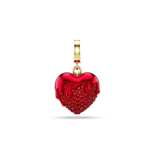 Idyllia charm, Round cut, Heart, Red, 18K gold finish